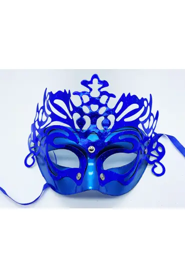 Metalize Ekstra Parlak Hologramlı Parti Maskesi Mavi Renk 23x14 cm  