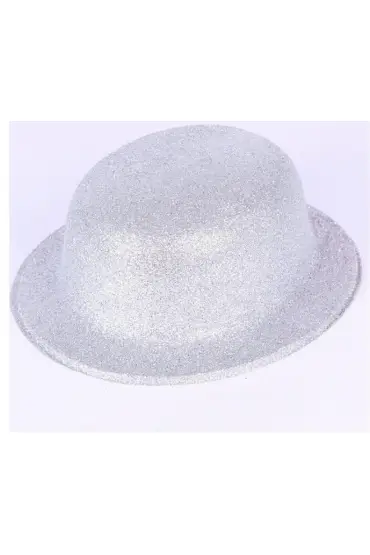 Gümüş Renk Yuvarlak Simli Plastik Parti Şapkası  