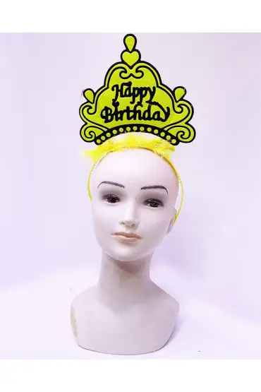 Happy Birthday Neon Sarı Renk Doğum Günü Tacı 24x15 cm  