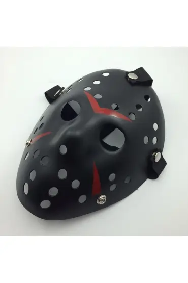 Siyah Renk Kırmızı Çizgili Tam Yüz Hokey Jason Maskesi Hannibal Maskesi  
