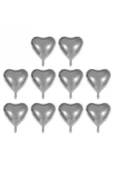 Kalp Şekilli Gümüş Renk Toptan Folyo Balon 45 cm 10 Adet  