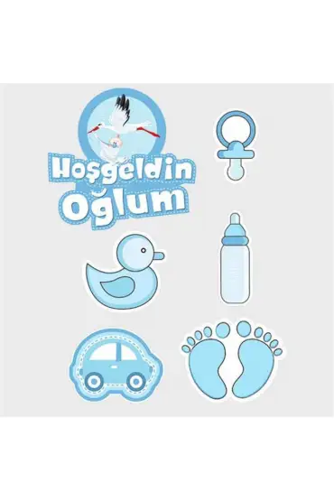 Hoşgeldin Oğlum Baby Shower Sticker Etiket Seti 6 Adet  