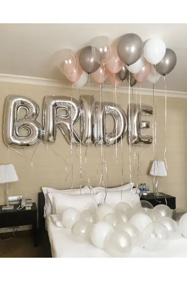 Bride Yazılı Bekarlığa Veda Partisi Folyo Balonu Gümüş Renk 100 cm  