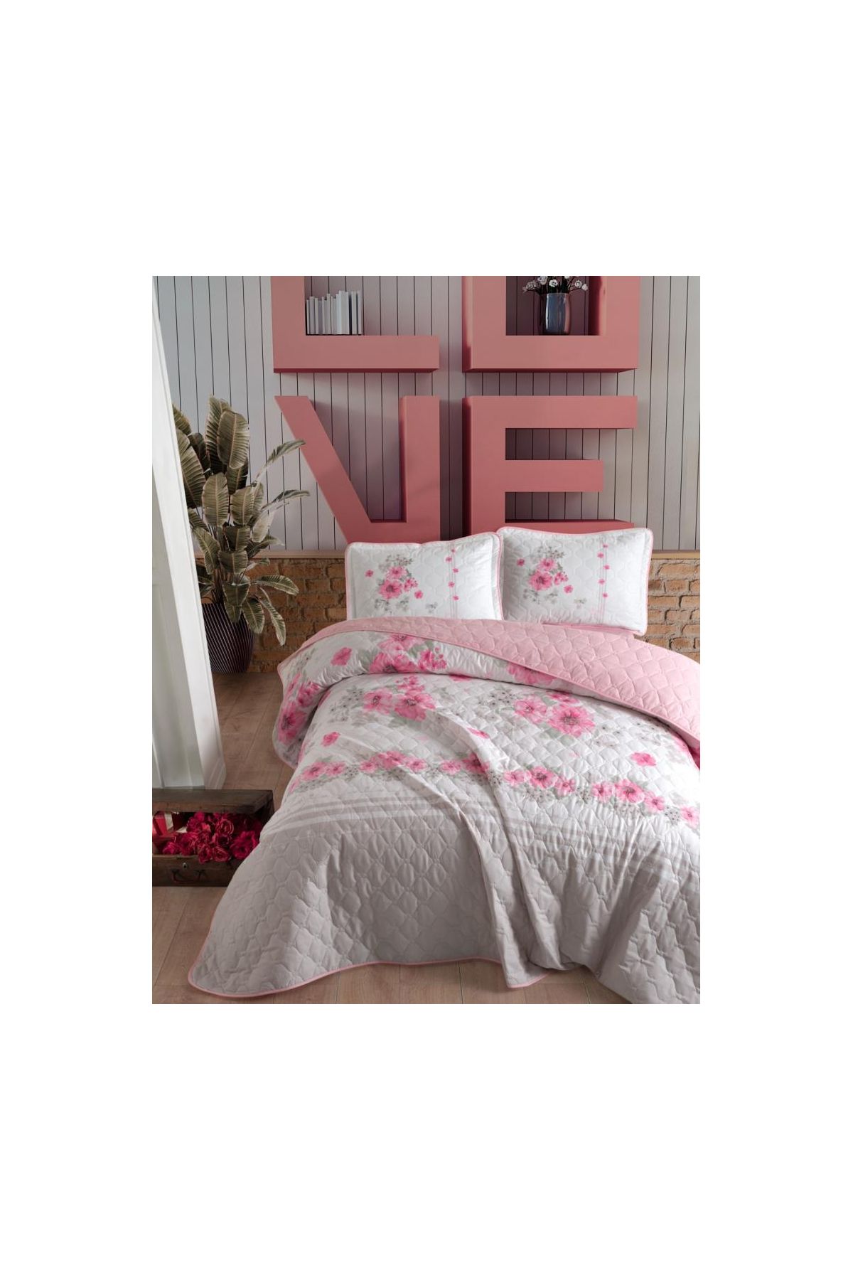 Çift Kişilik Yatak Örtüsü Lovers V1 Pembe