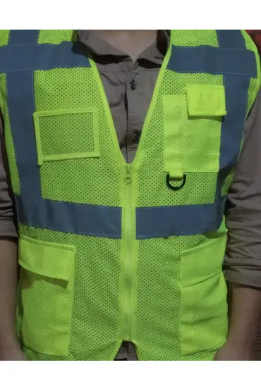 Fileli Cepli Reflektörlü İkaz Yeleği - Mühendis ( XXL beden) - Sarı  