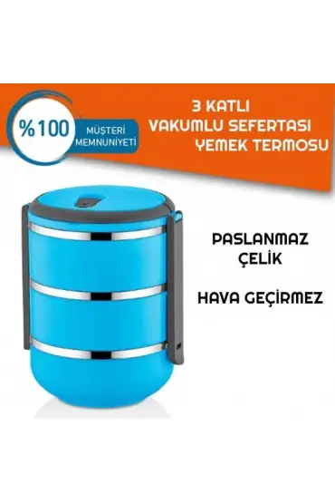 Sefer Tası Yemek Termosu Saklama Kabı Termosu 3lü - Mavi  
