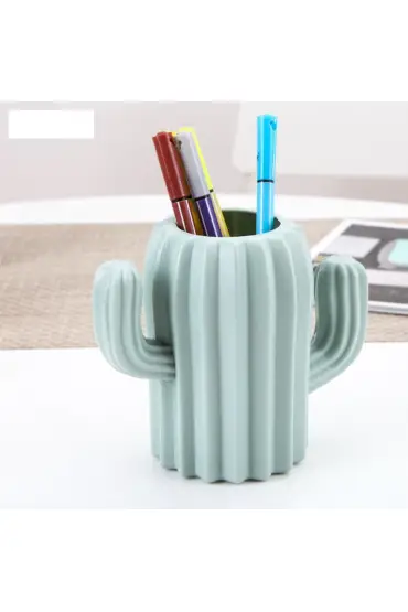 3 Lü Kaktüs Figürlü Masaüstü Mini Sukulent Saksı - Kalemlik Plastik  
