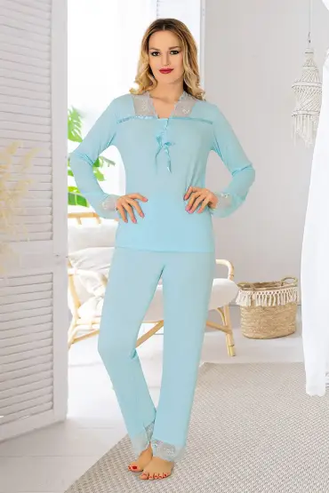 Mavi Penye Pijama Takımı