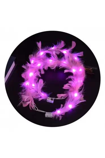 Led Işıklı Rengarenk Yanan 3 Fonksiyonlu Otrişli Parti Tacı Pembe Renk 12x12 cm  