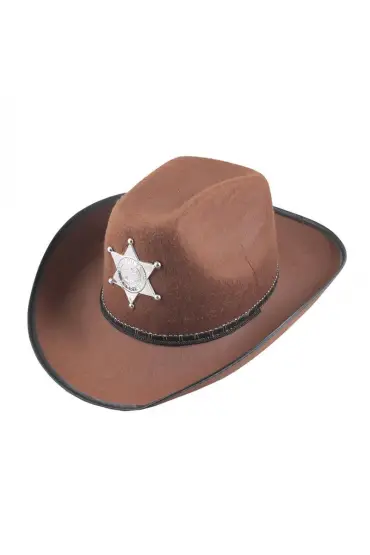 Çocuk Kovboy Şapkası - Vahşi Batı Kovboy Şerif Şapkası Kahve Renk  
