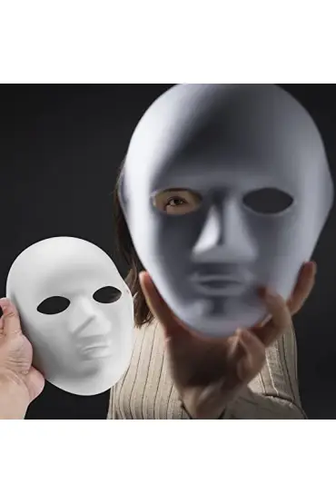 Beyaz Renk Boyanabilir Anonim Tam Yüz Cosplay Maske 24x18 cm  