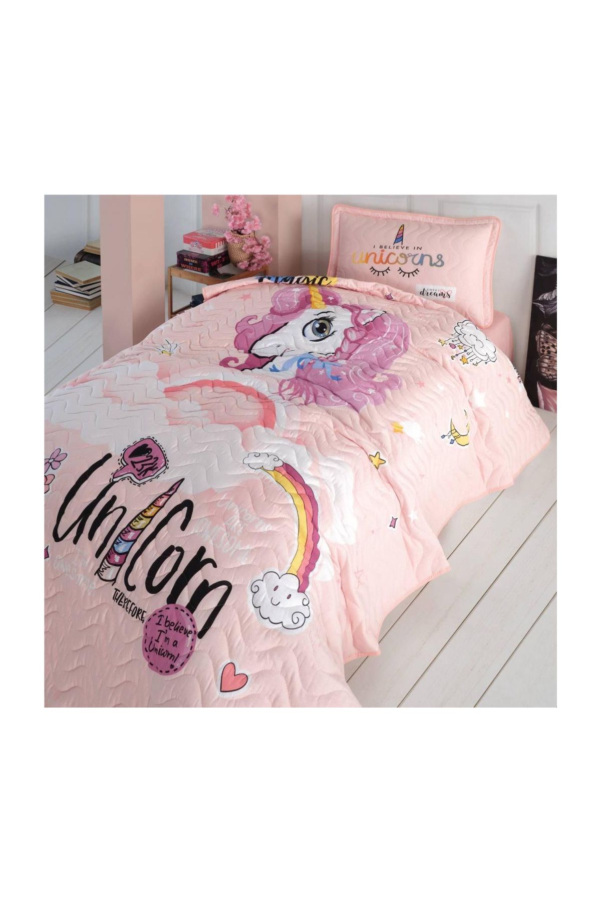 Tek Kişilik Yatak Örtüsü Pink Dreams v1 Pudra