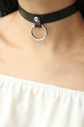  41 Halkalı Şık Deri Choker Tasma - Ürün Rengi:Kırmızı