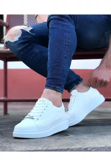  741 - Beyaz Bağcıklı Kalın Taban Casual Erkek Ayakkabı