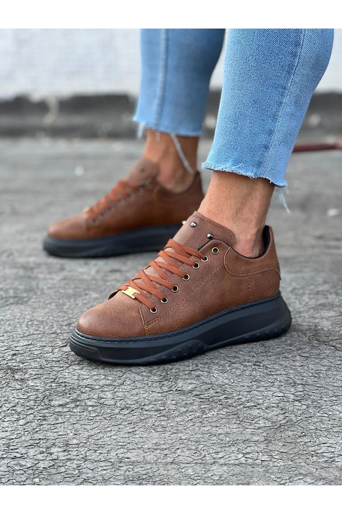 741 - Taba Siyah Erkek Yüksek Taban Ayakkabı