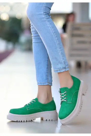 741 - Yeşil Cilt Desenli Bağcıklı Ayakkabı
