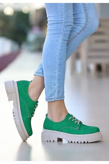  741 - Yeşil Cilt Desenli Bağcıklı Ayakkabı