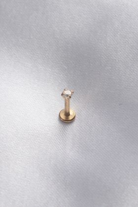  741 -  316L Cerrahi Çelik 3,5 Mm Zirkon Taş Gold Renk Yan Dudak Piercing