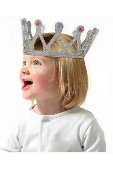 Gümüş Renk Çocuk ve Yetişkin Uyumlu Kraliçe Tacı Prenses Tacı 8X25 cm  
