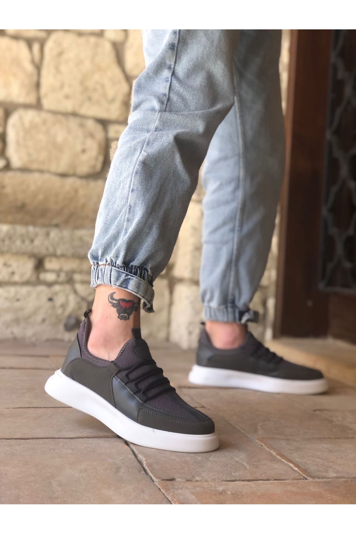 946 Erkek Siyah Füme Bağcıklı Yüksek Taban Tarz Spor Ayakkabı