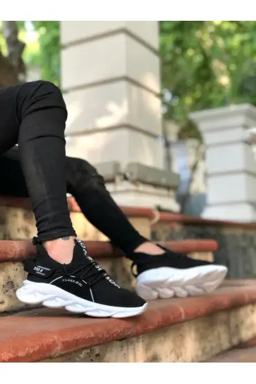  946 Yüksek Taban Tarz Sneakers Cırt Detaylı Siyah Beyaz Tabanlı Erkek Spor Ayakkabısı