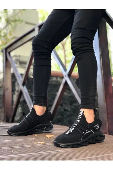  946 Yüksek Taban Tarz Sneakers Cırt Detaylı Siyah Erkek Spor Ayakkabısı