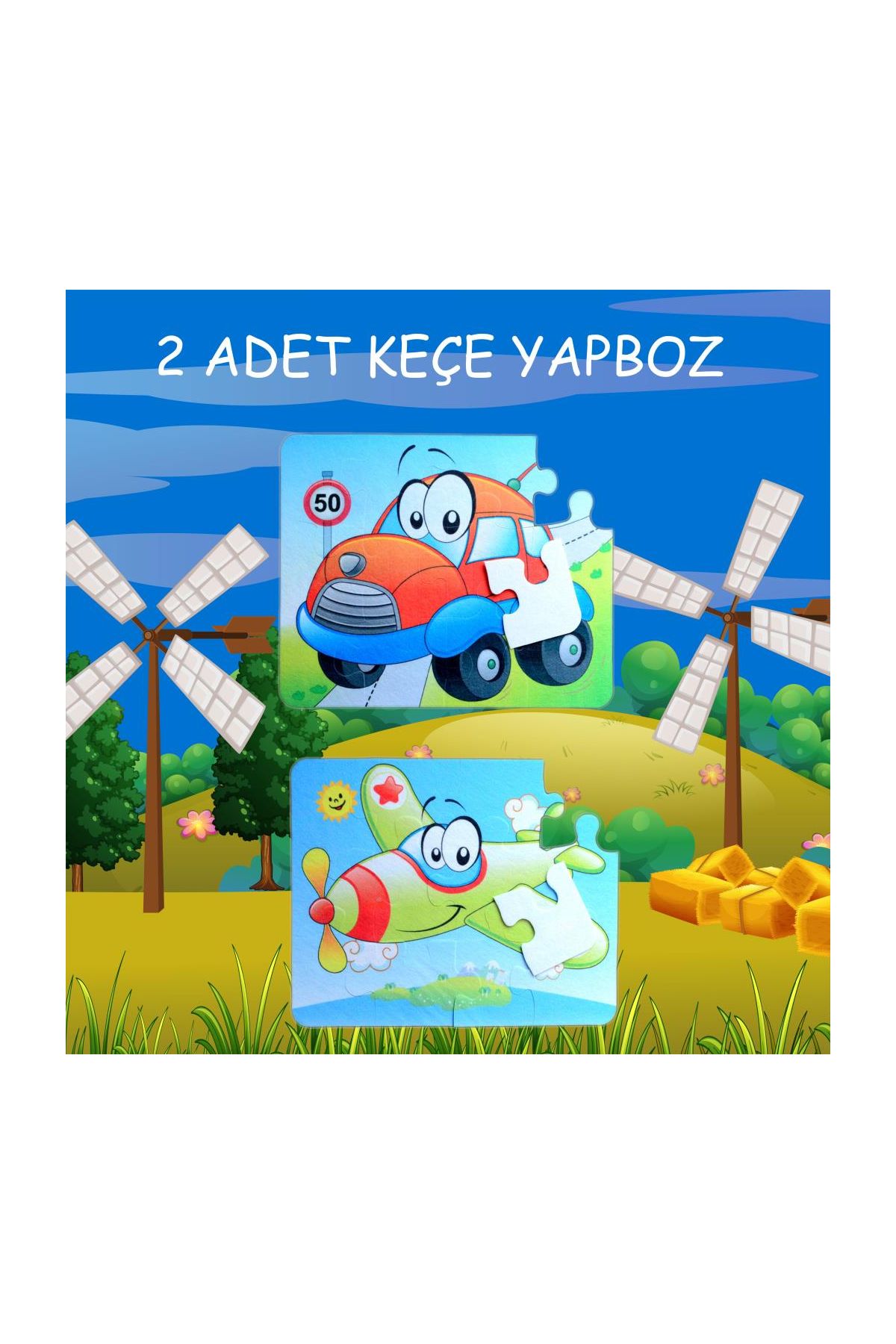 247 Uçak Araba 3+ Keçe Yapboz - 3 Yaş Puzzle