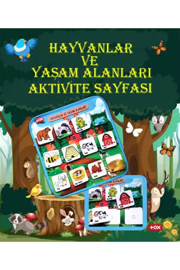  247  ( Hayvanlar ve Yaşam Alanları ) Keçe Cırtlı Aktivite Sayfası - Çocuk Etkinlik , Eğitici Oyuncak
