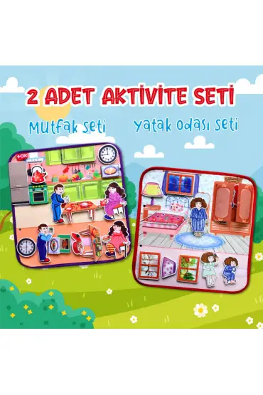  247 2 Set - 32 Parça  Mutfak ve Yatak Odası Keçe Cırtlı Aktivite Sayfası - Çocuk Etkinlik , Eğitici Oyuncak