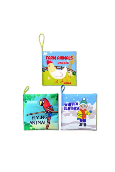  247 3 Kitap  İngilizce Kışlık Giysiler , Uçan ve Çiftlik Hayvanları Kumaş Sessiz Kitap