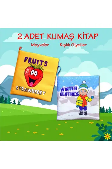  247 2 Kitap  İngilizce Meyveler ve Kışlık Giysiler Kumaş Sessiz Kitap
