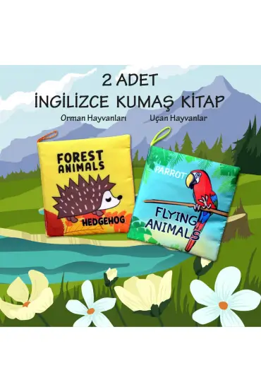  247 2 Kitap  İngilizce Orman Hayvanları ve Uçan Hayvanlar Kumaş Sessiz Kitap