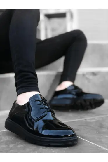  946 Bağcıklı Klasik  Siyah Siyah Taban Rugan Yüksek Taban Casual Erkek Ayakkabı
