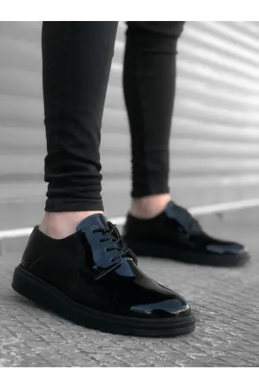  946 Bağcıklı Klasik  Siyah Siyah Taban Rugan Yüksek Taban Casual Erkek Ayakkabı