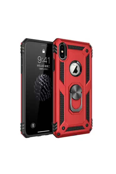  192 İphone Xs Kılıf Sofya Yüzüklü Silikon Kapak - Ürün Rengi : Kırmızı