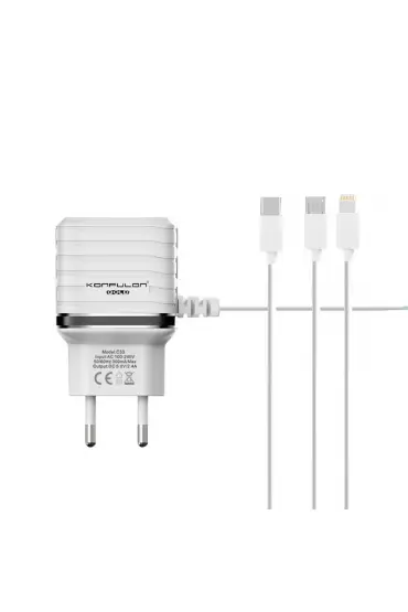  C33 Hızlı Şarj Cihazı 3in1 (dahili Micro Usb Kablolu) - Ürün Rengi : Beyaz