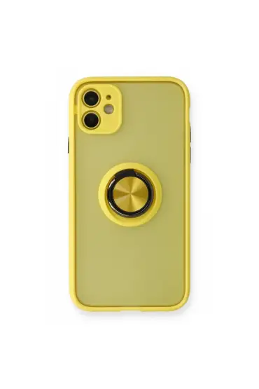 İphone 11 Kılıf Montreal Yüzüklü Silikon Kapak - Ürün Rengi : Sarı