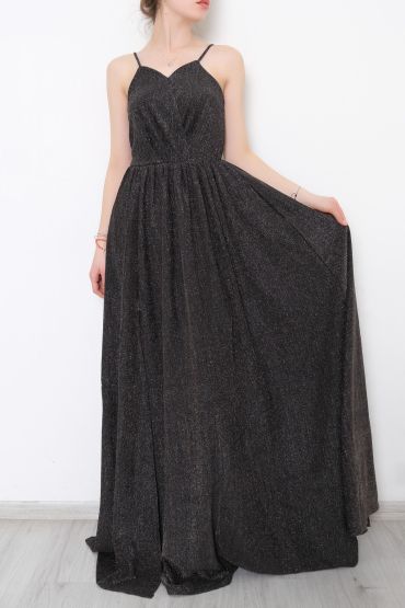 Simli Abiye Füme Elbise