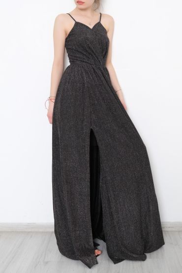 Simli Abiye Füme Elbise