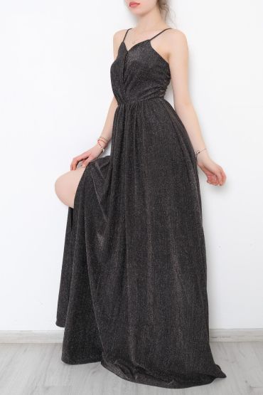 Simli Abiye Füme Elbise