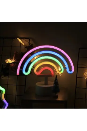 Neon Işıklı Gökkuşağı Masa Gece Lambası Pil+usb