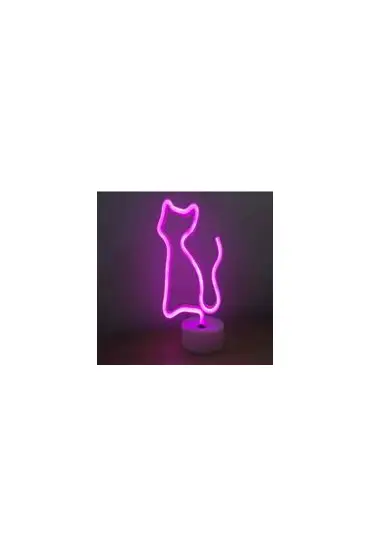 Neon Işıklı Kedi Lamba USB+Pil