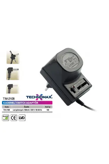 Technomax TM-2108 Adaptör 12v 500ma Kademeli