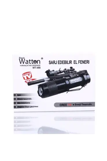 Orjinal 800 Lümen T6 Şarjlı EL Feneri Watton Wt-086