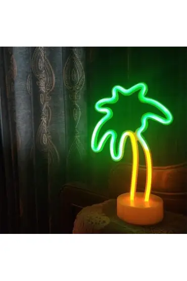 Neon Palmiye Masa Gece Lambası Pil+Usb