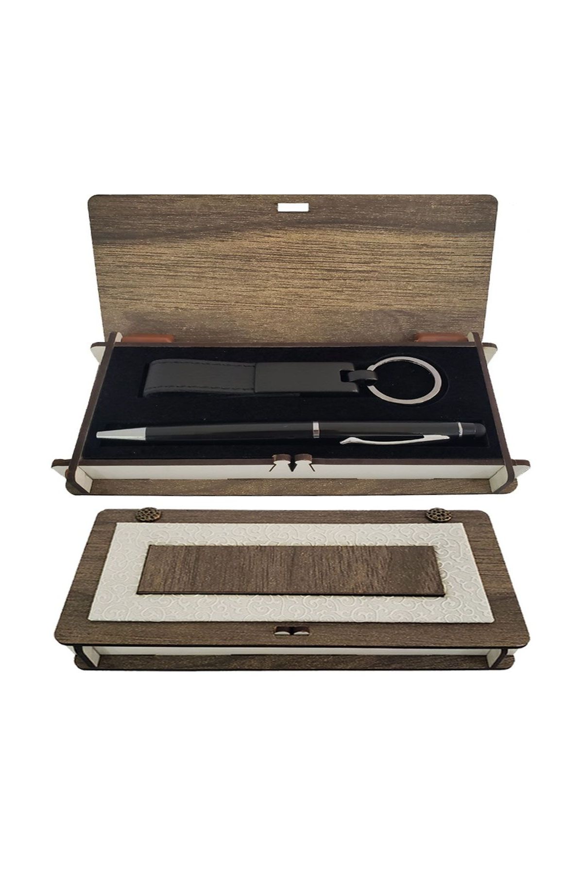 Ahşap Kutulu Siyah Kalem Ve Anahtarlık Set