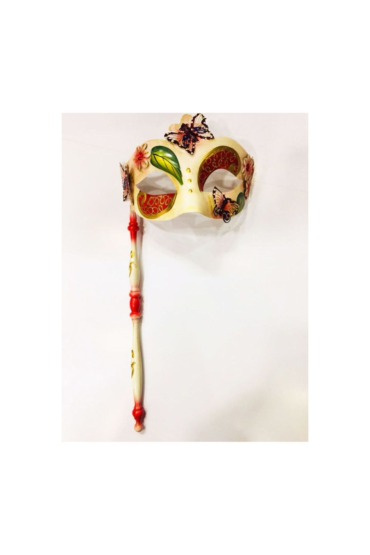 Kırmızı Renk Kelebek İşlemeli Tutmalı Venedik Göz Maskesi 33x17 cm