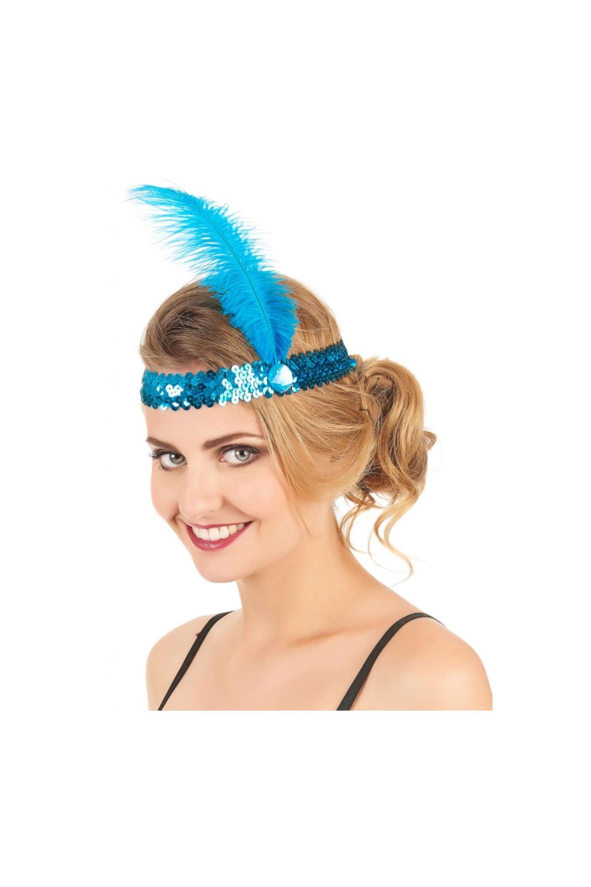 Mavi Renk Tüylü Çarliston Saç Bandı