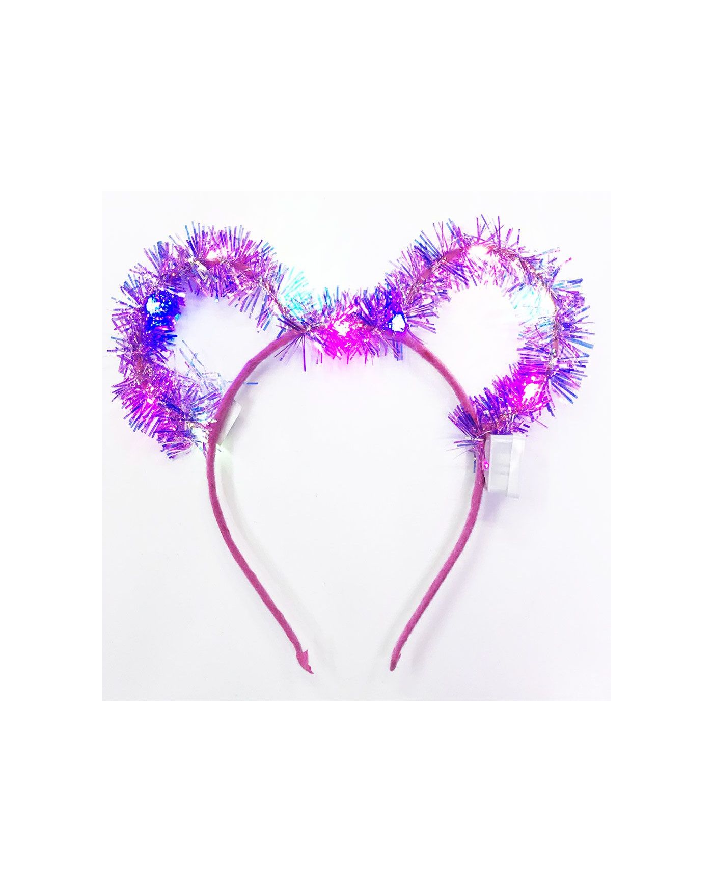 Led Işıklı Püsküllü Mickey Minnie Mouse Kulak Yanar Söner Fuşya Taç