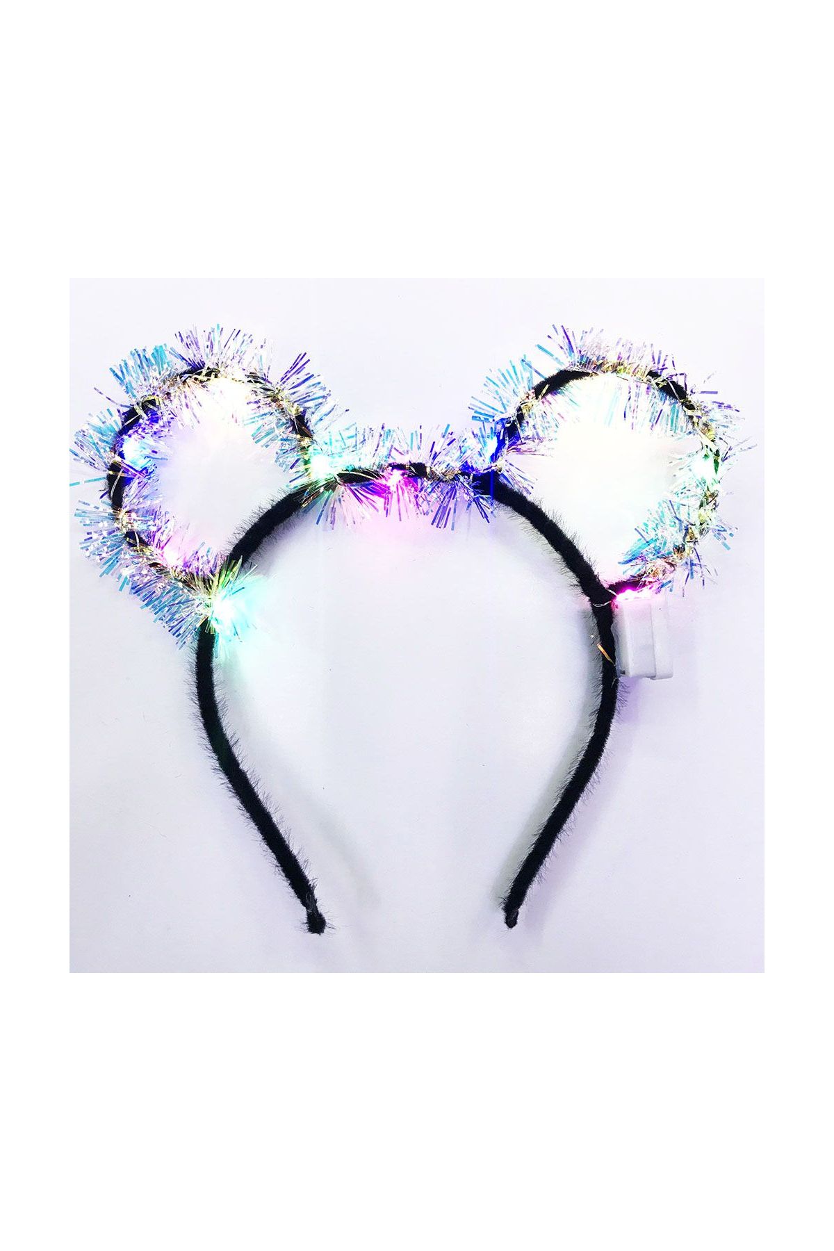 Led Işıklı Püsküllü Mickey Minnie Mouse Kulak Siyah Taç 19x17 cm